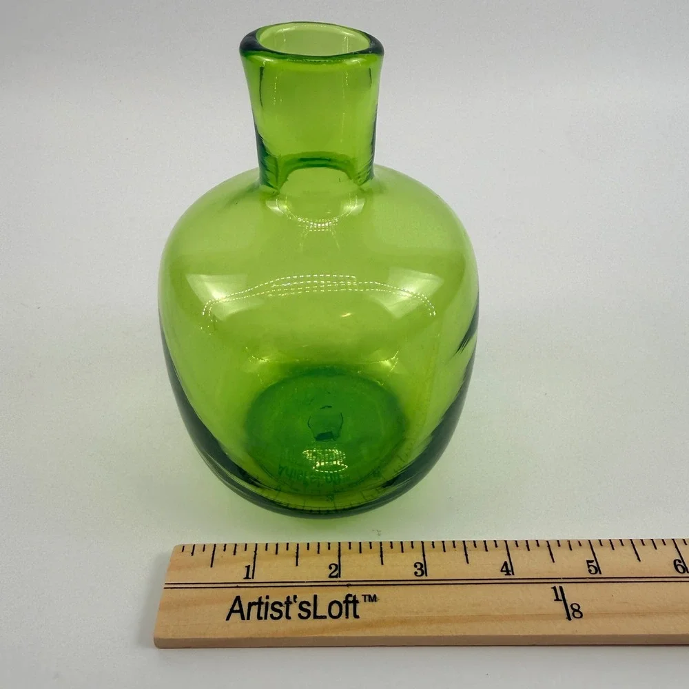 Vintage Blenko 6424 Olive Green Art Glass Bud Vase Bottle Mid Century MCM